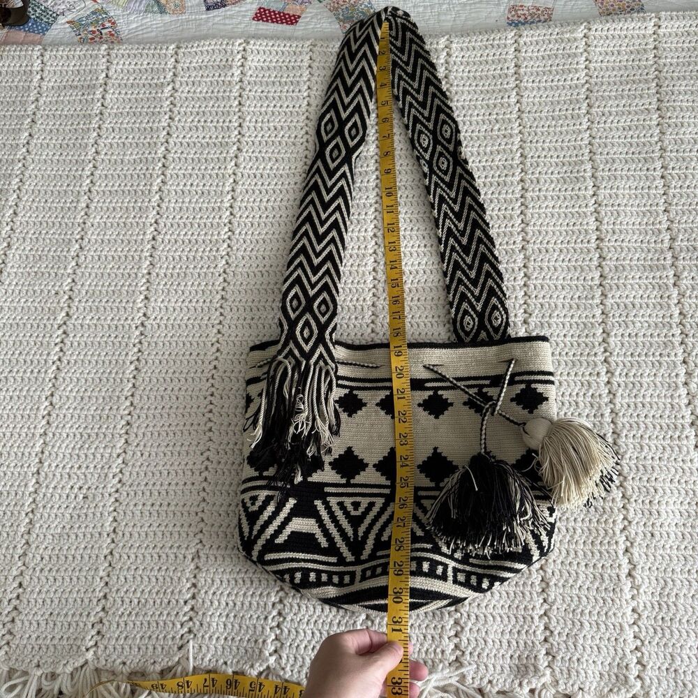 Handmade Wayuu Mochila Bucket-Style Crocheted Shoulder Bag Boho Cotton Indie - Picture 3 of 7